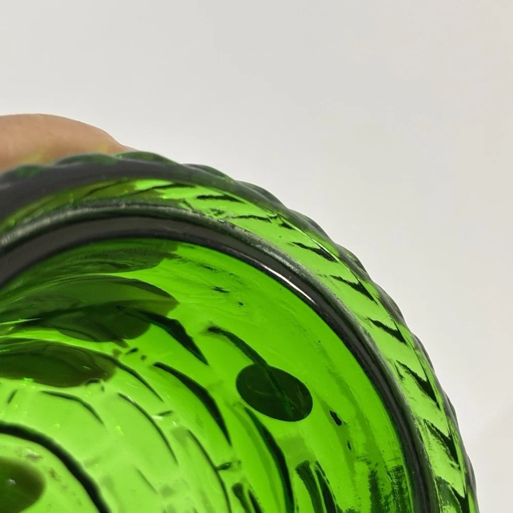 VTG Green‎ Glass Strawberry Basket Lidded Jelly Jam Jar With Spoon Slot Enesco